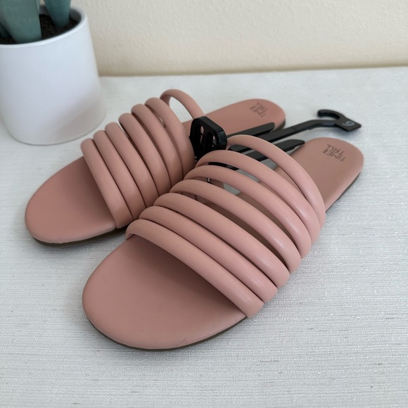 New Time And Tru Blush Pink Vegan Tubular Multi Band Slide Sandals Woman’s 9 - Picture 1 of 9